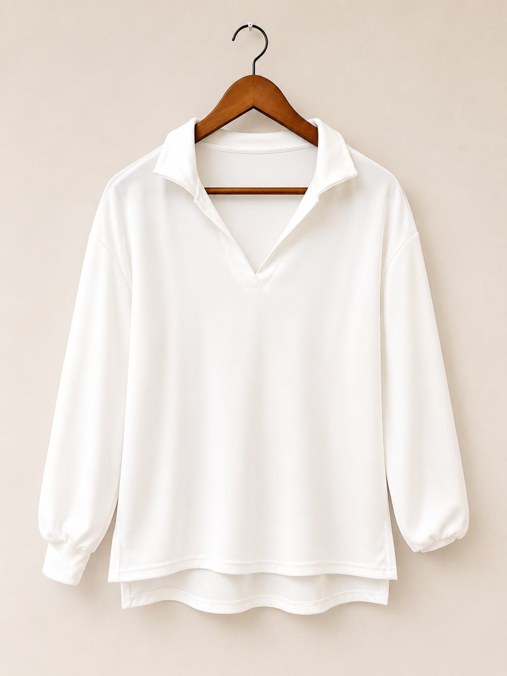 White Coastal Classic 3/4 Sleeve Womens Shirt Size L Normcore Staple Minimalist
